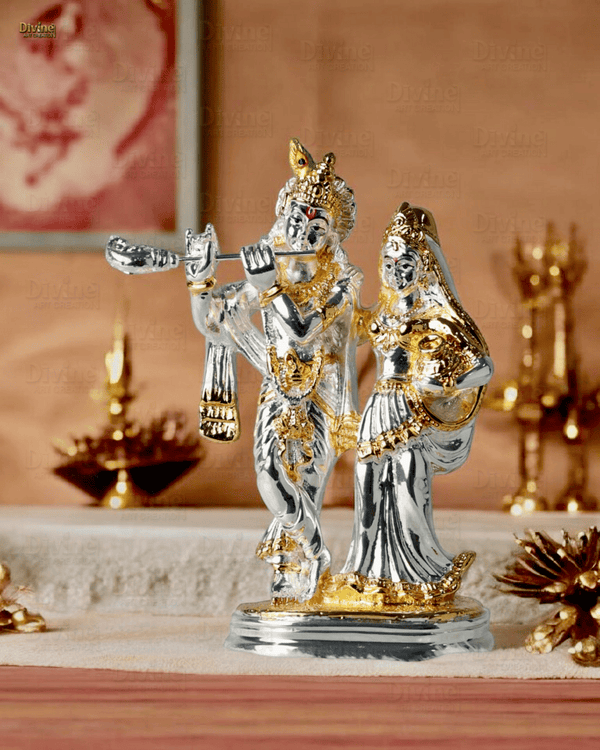 Gold and Silver Plated Radha Krishana Set-5.75 Inch