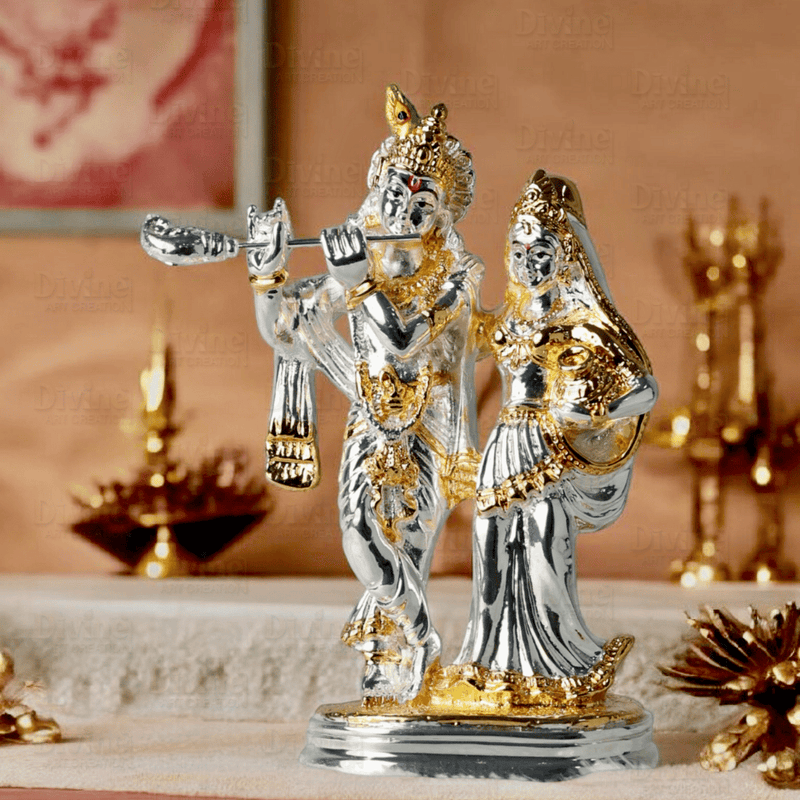 Gold and Silver Plated Radha Krishana Set-5.75 Inch