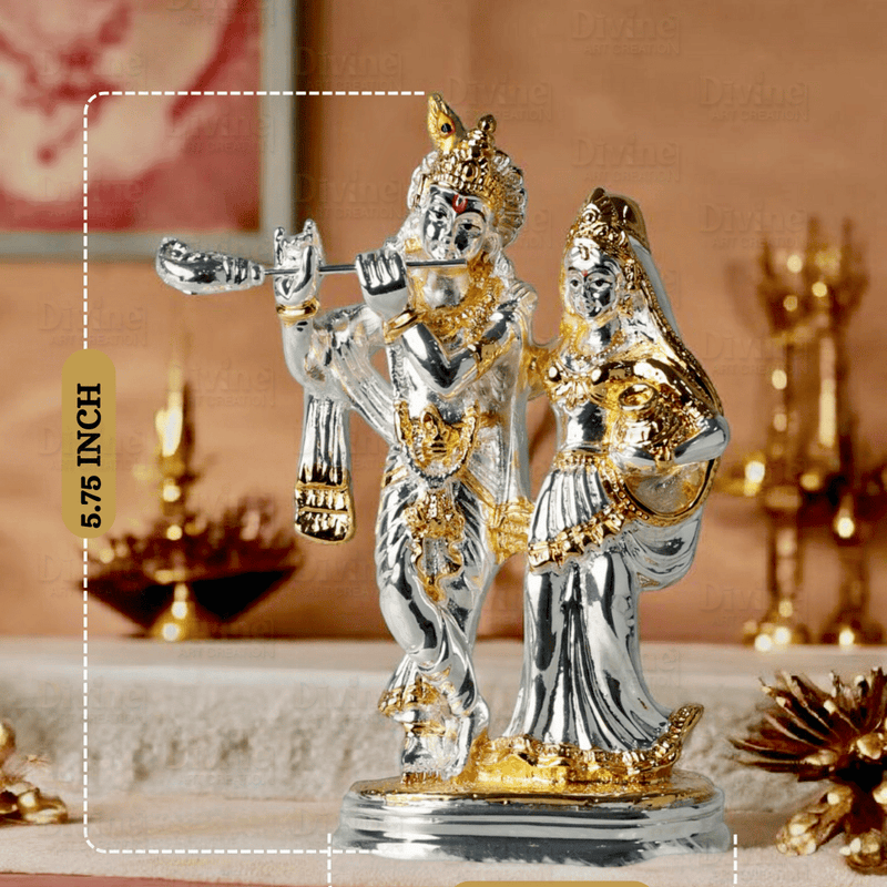 Gold and Silver Plated Radha Krishana Set-5.75 Inch