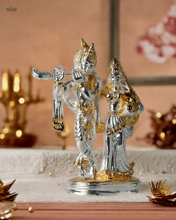 Gold and Silver Plated Radha Krishana Set-5.75 Inch
