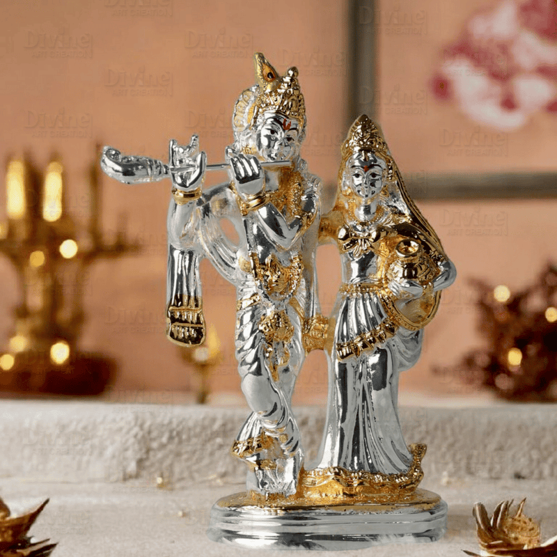 Gold and Silver Plated Radha Krishana Set-5.75 Inch