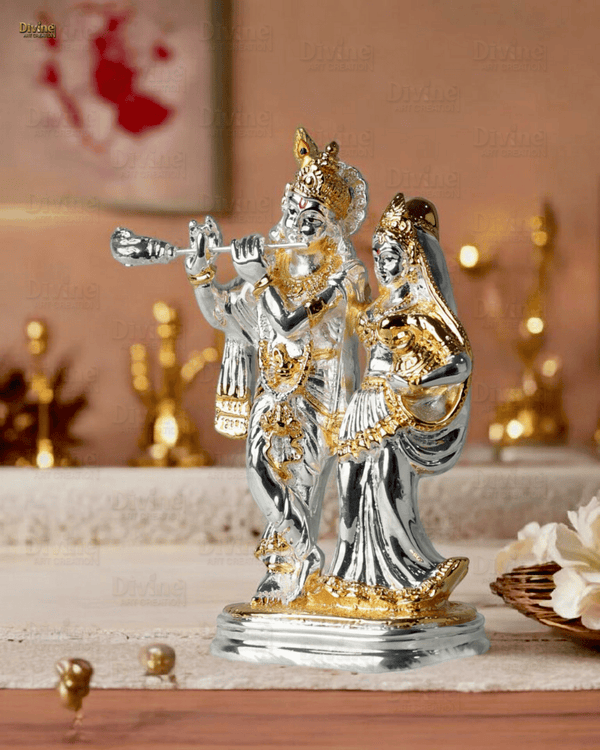 Gold and Silver Plated Radha Krishana Set-5.75 Inch