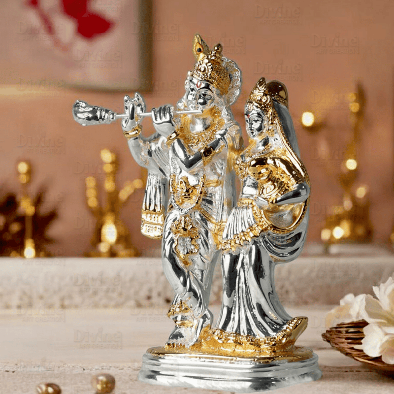 Gold and Silver Plated Radha Krishana Set-5.75 Inch