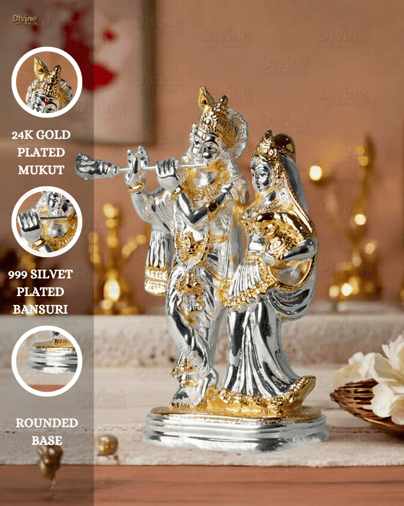 Gold and Silver Plated Radha Krishana Set-5.75 Inch