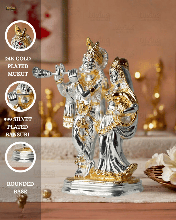 Gold and Silver Plated Radha Krishana Set-5.75 Inch