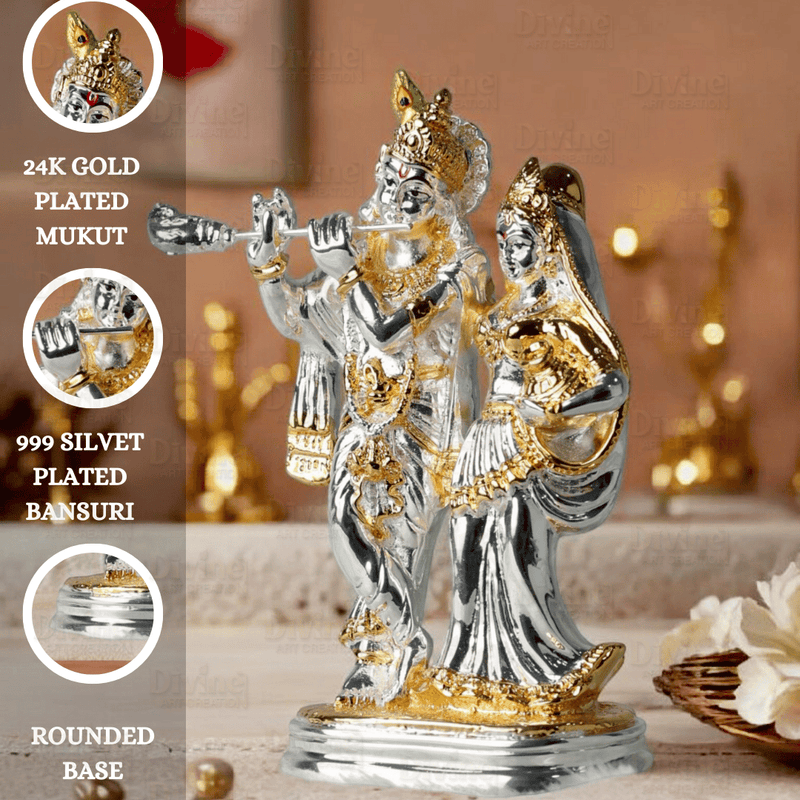 Gold and Silver Plated Radha Krishana Set-5.75 Inch