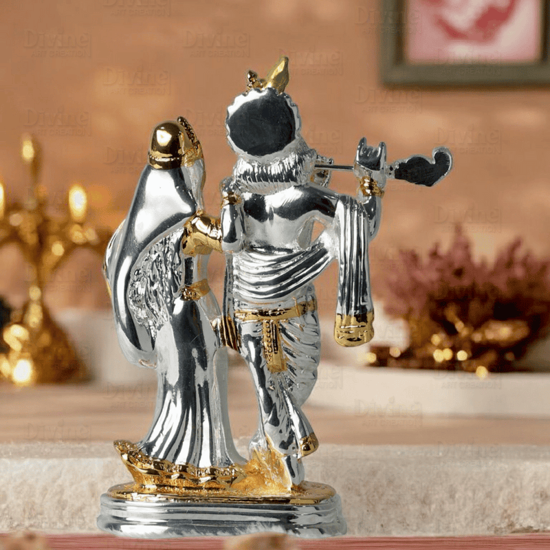Gold and Silver Plated Radha Krishana Set-5.75 Inch