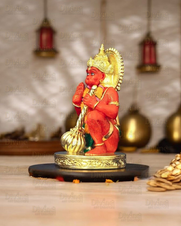 Sinduri Hanuman Murti – Gold Plated Idol for Car Dashboard & Home - Divine Art Creation