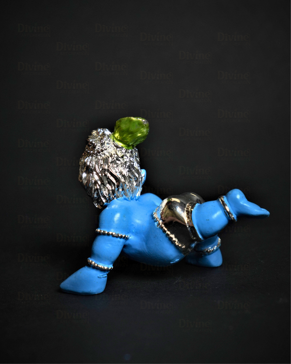 Bal Gopal Krishna Idol Home Decor - Silver Plated Blue Colour Cute Krishna Idol for Home & Gift