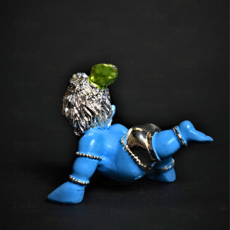 Bal Gopal Krishna Idol Home Decor - Silver Plated Blue Colour Cute Krishna Idol for Home & Gift
