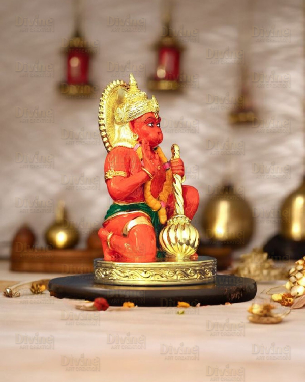 Sinduri Hanuman Murti – Gold Plated Idol for Car Dashboard & Home - Divine Art Creation
