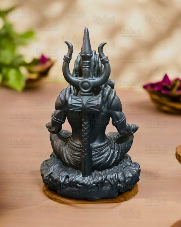 Adiyogi Idol – Black Matte Finish on Rock Base | Lord Shiva Statue - Divine Art Creation