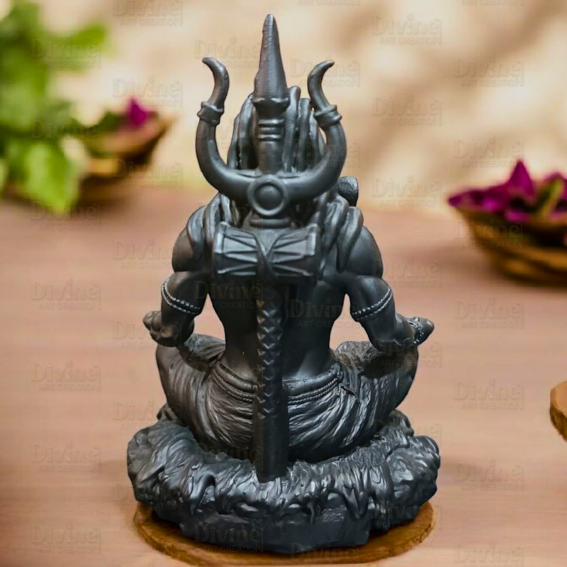 Adiyogi Idol – Black Matte Finish on Rock Base | Lord Shiva Statue - Divine Art Creation
