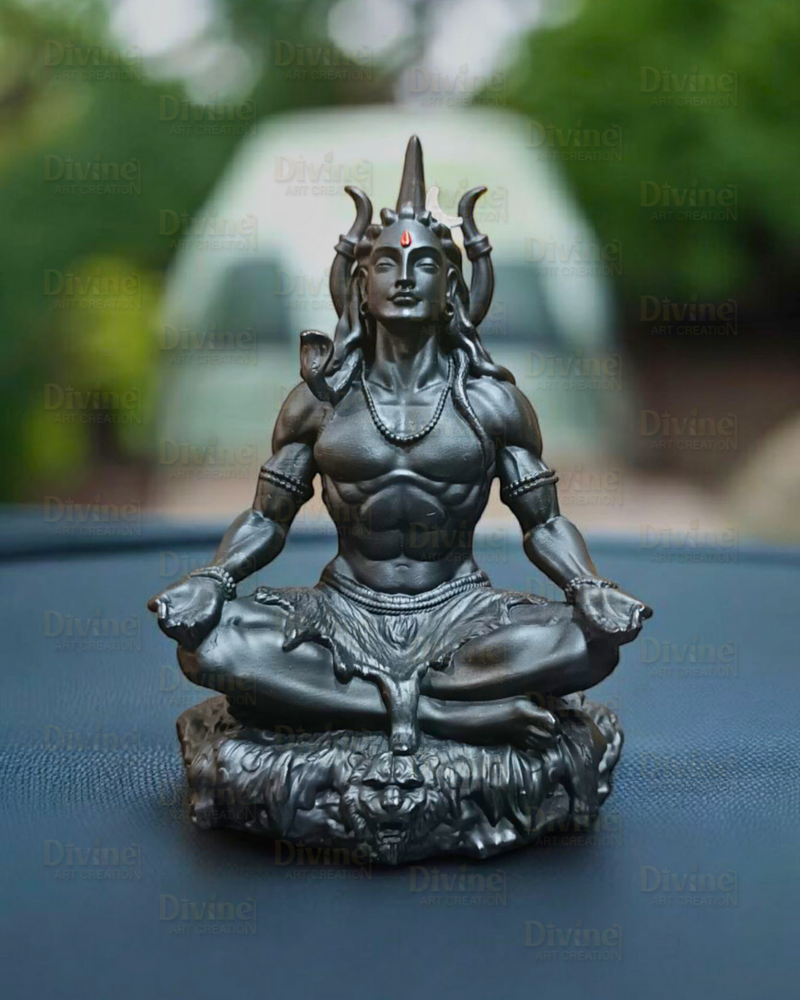 Adiyogi Idol – Black Matte Finish on Rock Base | Lord Shiva Statue - Divine Art Creation