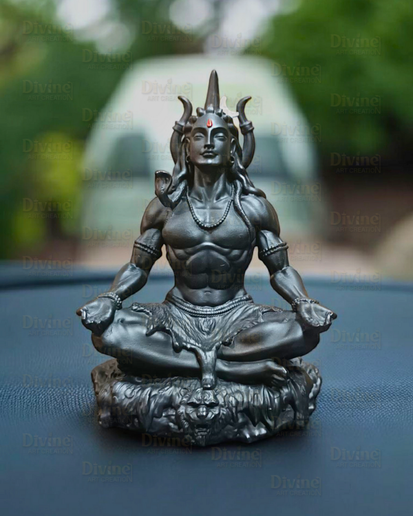 Adiyogi Idol – Black Matte Finish on Rock Base | Lord Shiva Statue - Divine Art Creation
