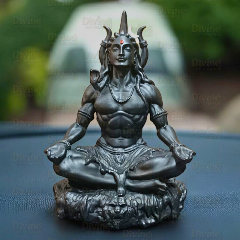 Adiyogi Idol – Black Matte Finish on Rock Base | Lord Shiva Statue - Divine Art Creation
