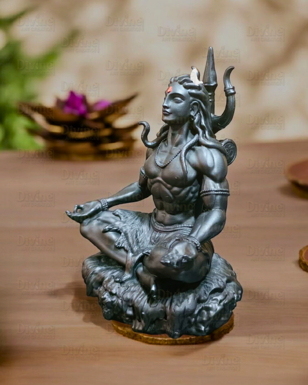 Adiyogi Idol – Black Matte Finish on Rock Base | Lord Shiva Statue - Divine Art Creation