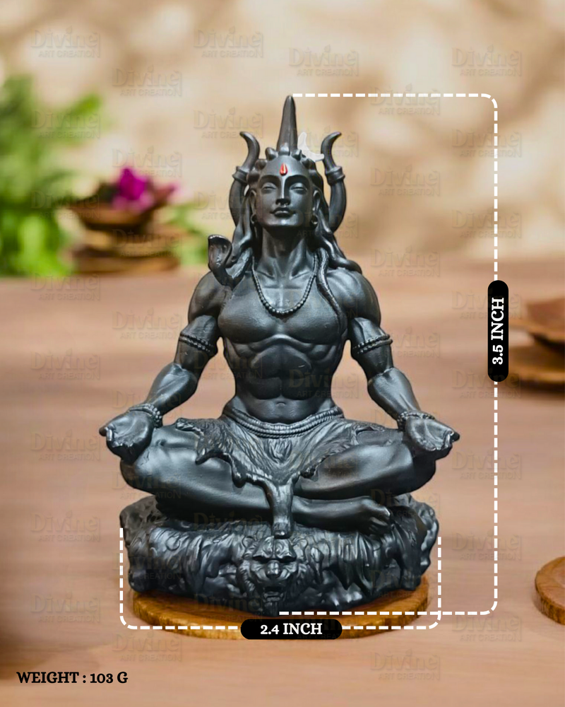 Adiyogi Idol – Black Matte Finish on Rock Base | Lord Shiva Statue - Divine Art Creation