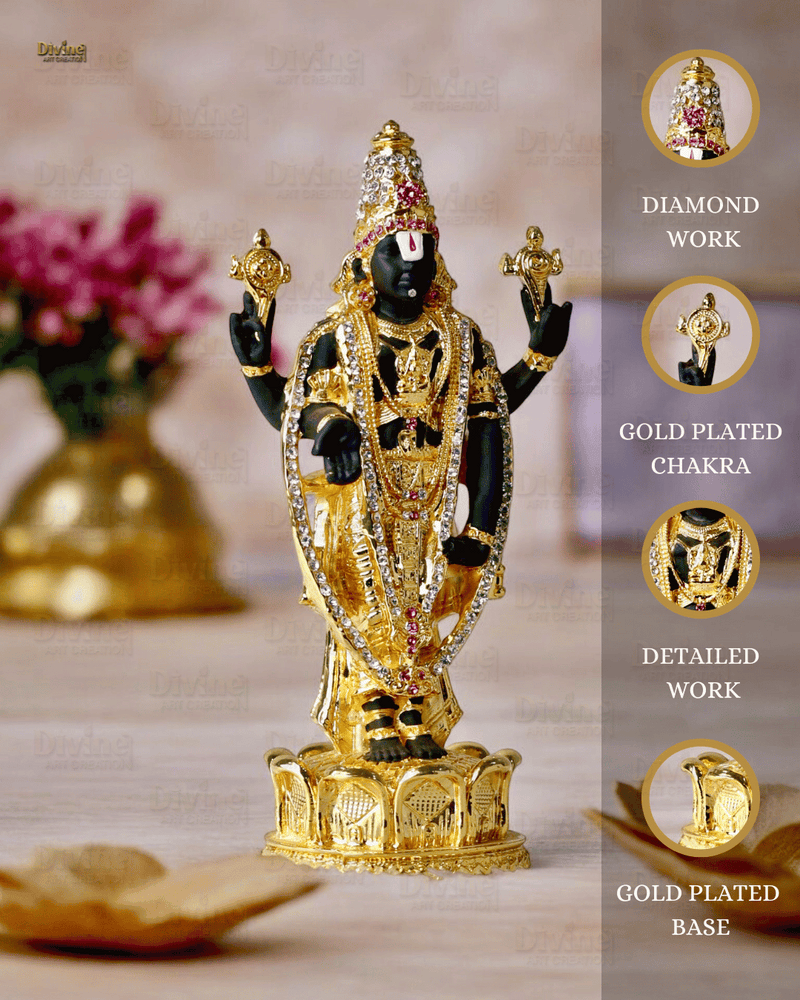 Gold Plated Tirupati Balaji Statue with Diamond Work