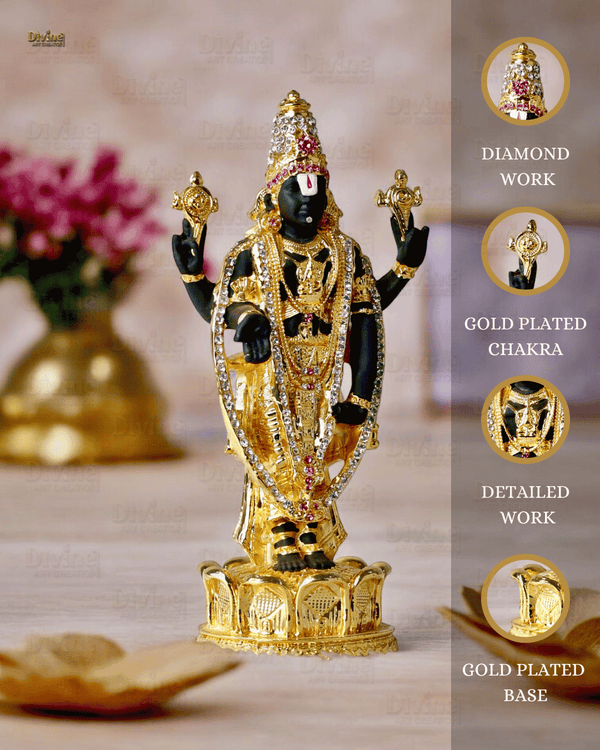 Gold Plated Tirupati Balaji Statue with Diamond Work