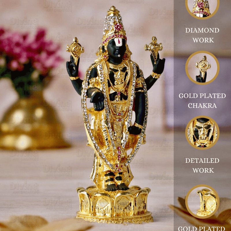 Gold Plated Tirupati Balaji Statue with Diamond Work