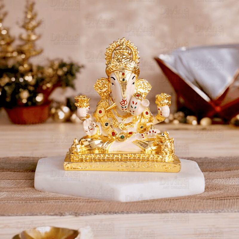 Dagdusheth Halwai Ganpati Murti – Gold Plated Lord Ganesha Idol (3.5 Inch)