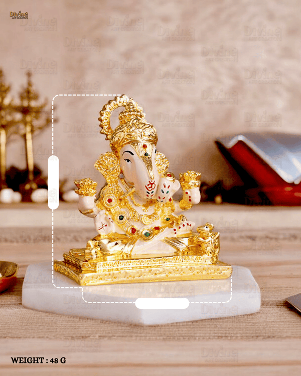 Dagdusheth Halwai Ganpati Murti – Gold Plated Lord Ganesha Idol (3.5 Inch)