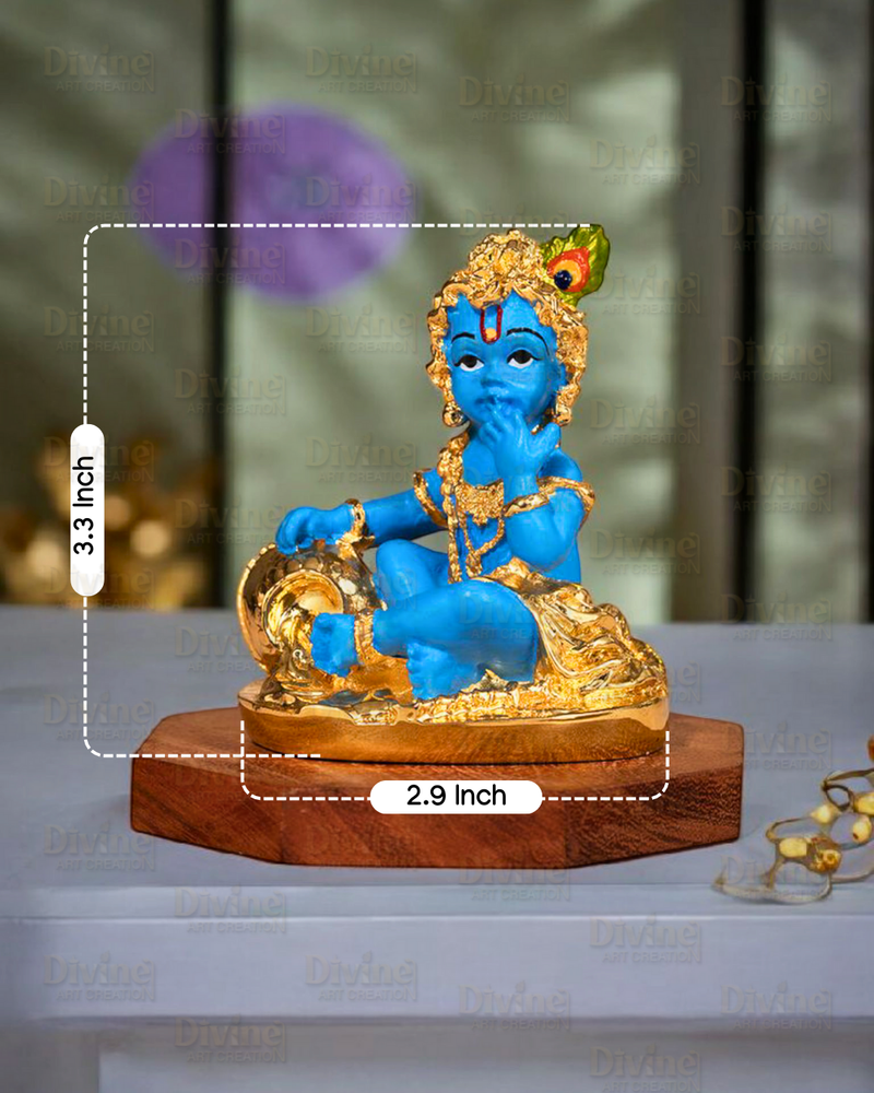 Makhan Chor Krishna Idol – Gold Plated with Blue Color - Divine Art Creation