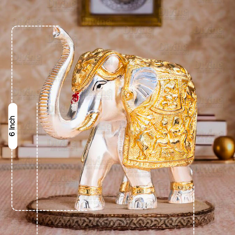 Gold and Silver Plated Elephent Pair- 3 Inch - Divine Art Creation