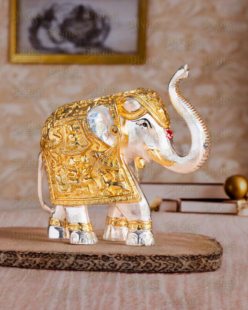 Gold and Silver Plated Elephent Pair- 3 Inch - Divine Art Creation