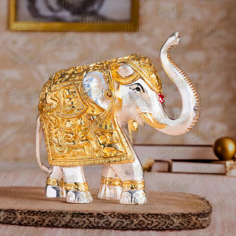 Gold and Silver Plated Elephent Pair- 3 Inch - Divine Art Creation