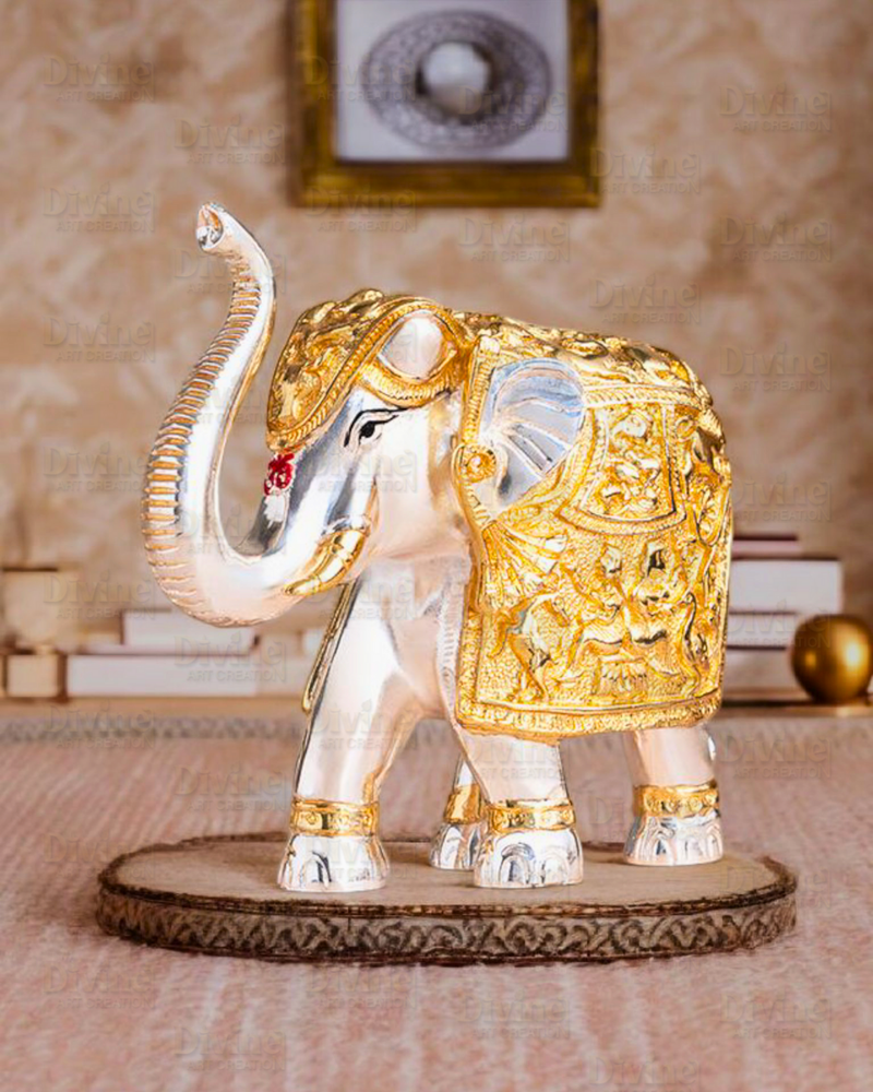 Gold and Silver Plated Elephent Pair- 3 Inch - Divine Art Creation