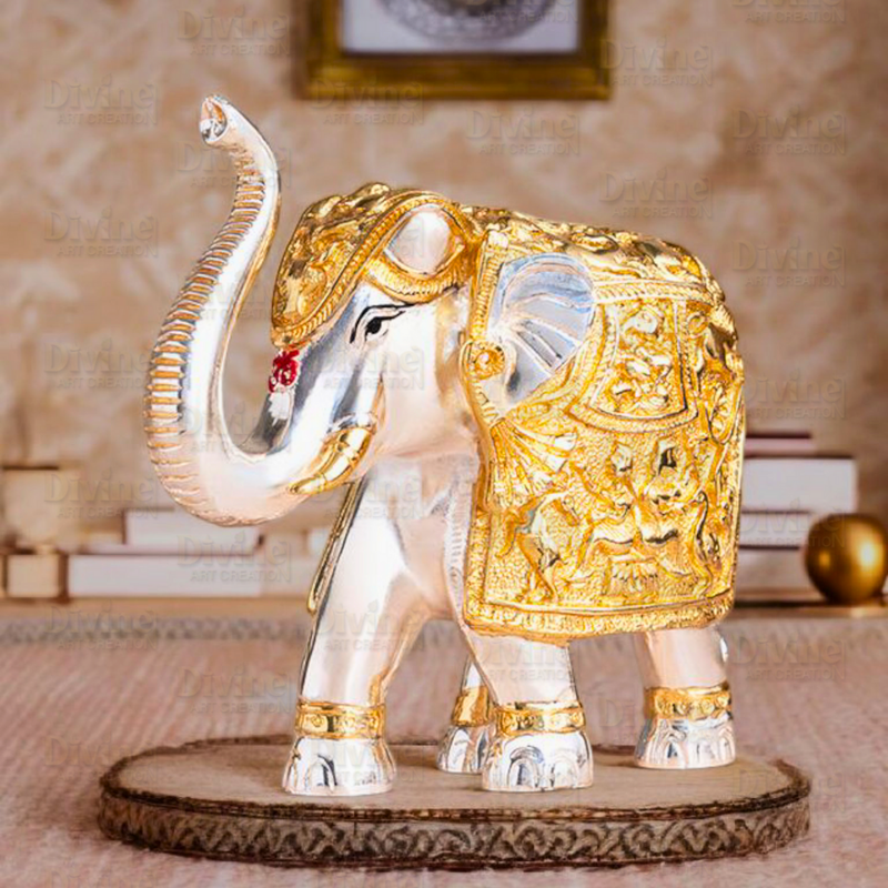 Gold and Silver Plated Elephent Pair- 3 Inch - Divine Art Creation