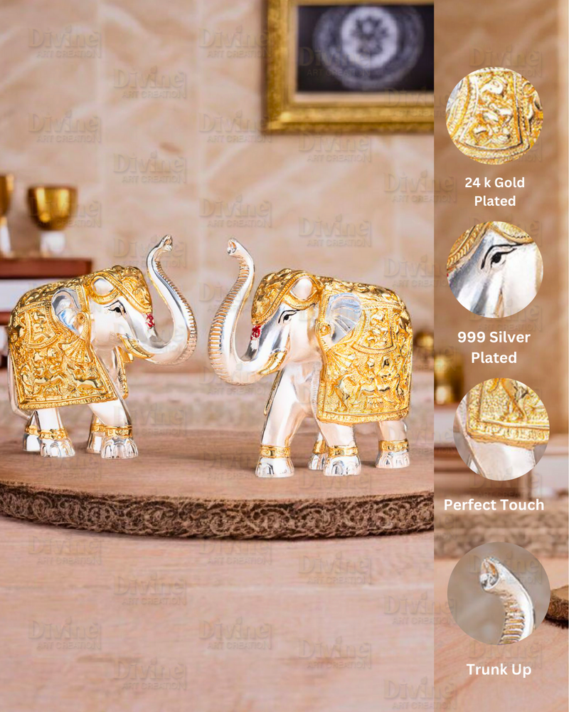 Gold and Silver Plated Elephent Pair- 3 Inch - Divine Art Creation