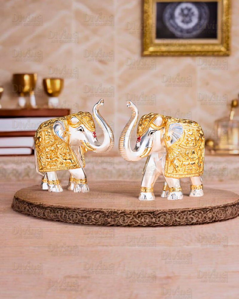 Gold and Silver Plated Elephent Pair- 3 Inch - Divine Art Creation