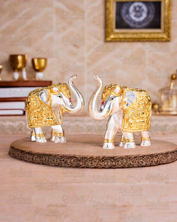 Gold and Silver Plated Elephent Pair- 3 Inch - Divine Art Creation