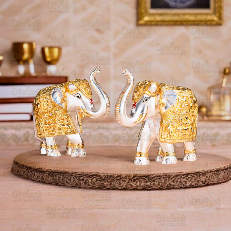 Gold and Silver Plated Elephent Pair- 3 Inch - Divine Art Creation