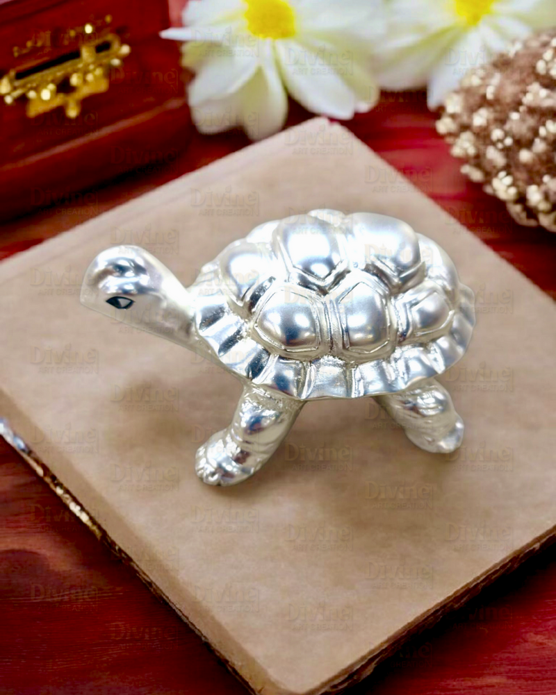 999 Silver Plated Tortoise Vastu Figurine for Harmony and Prosperity