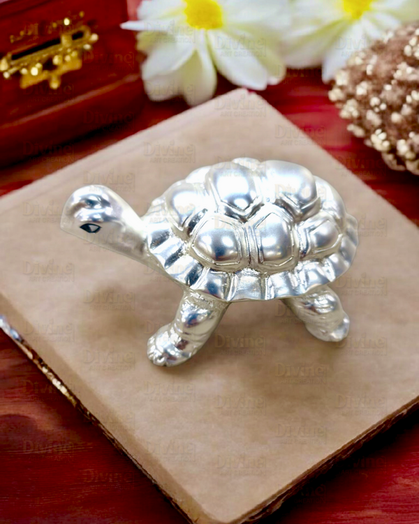 999 Silver Plated Tortoise Vastu Figurine for Harmony and Prosperity