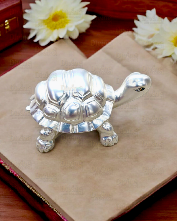 999 Silver Plated Tortoise Vastu Figurine for Harmony and Prosperity