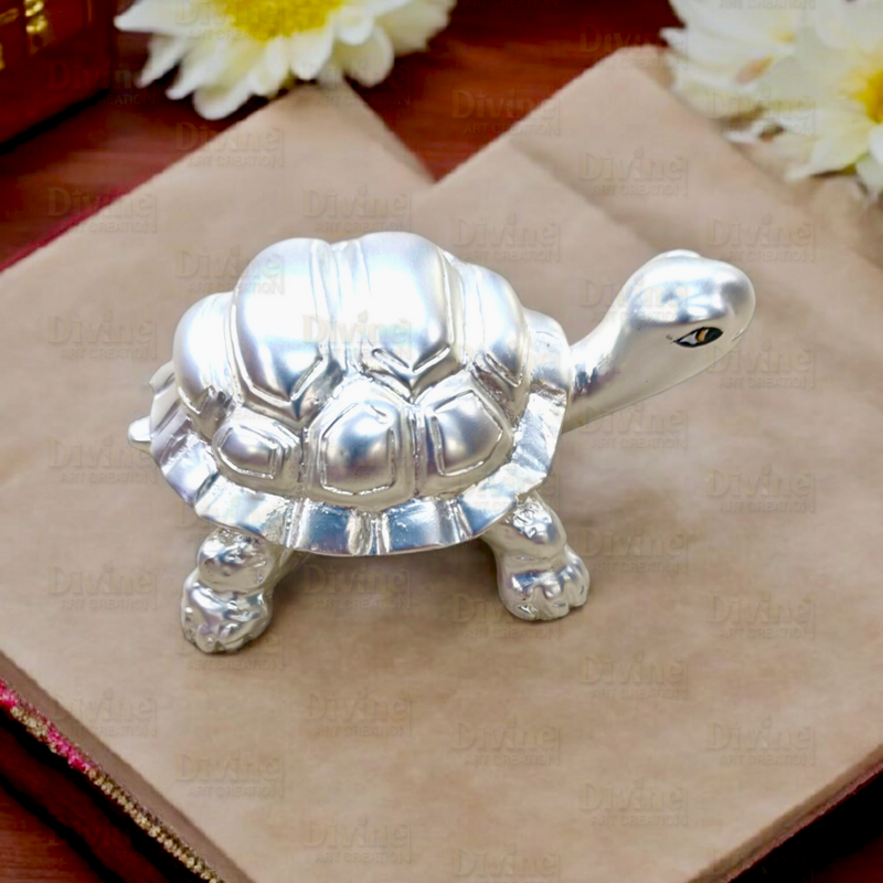 999 Silver Plated Tortoise Vastu Figurine for Harmony and Prosperity