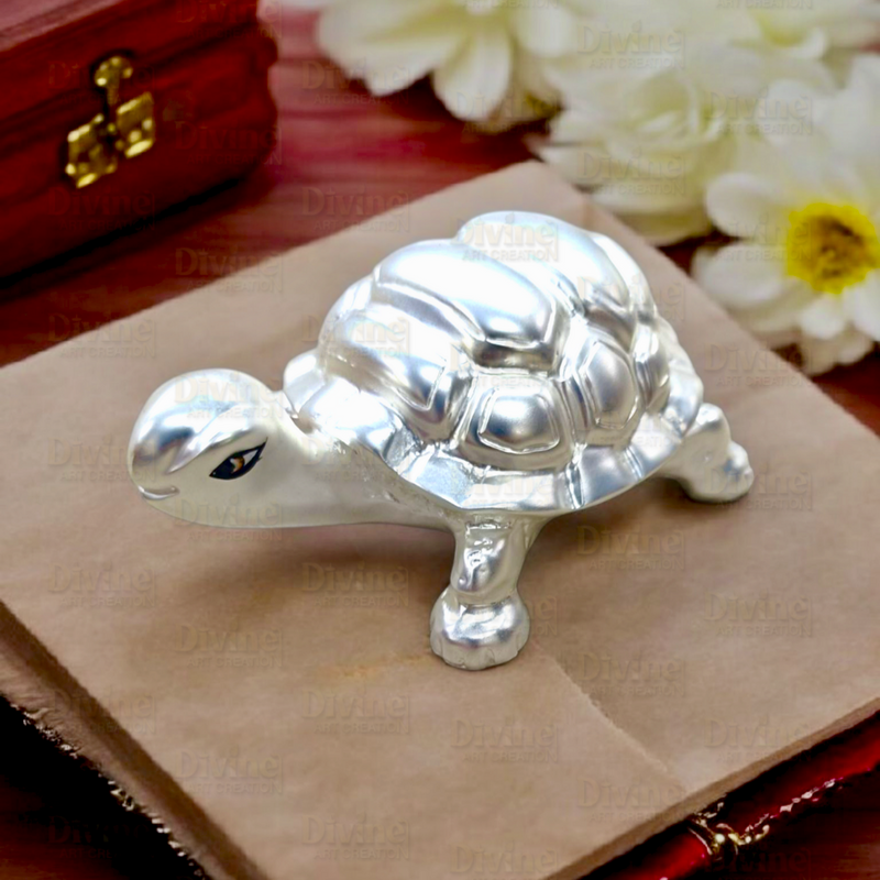 999 Silver Plated Tortoise Vastu Figurine for Harmony and Prosperity