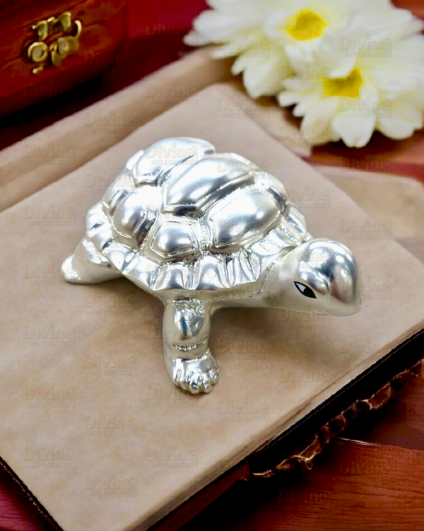 999 Silver Plated Tortoise Vastu Figurine for Harmony and Prosperity