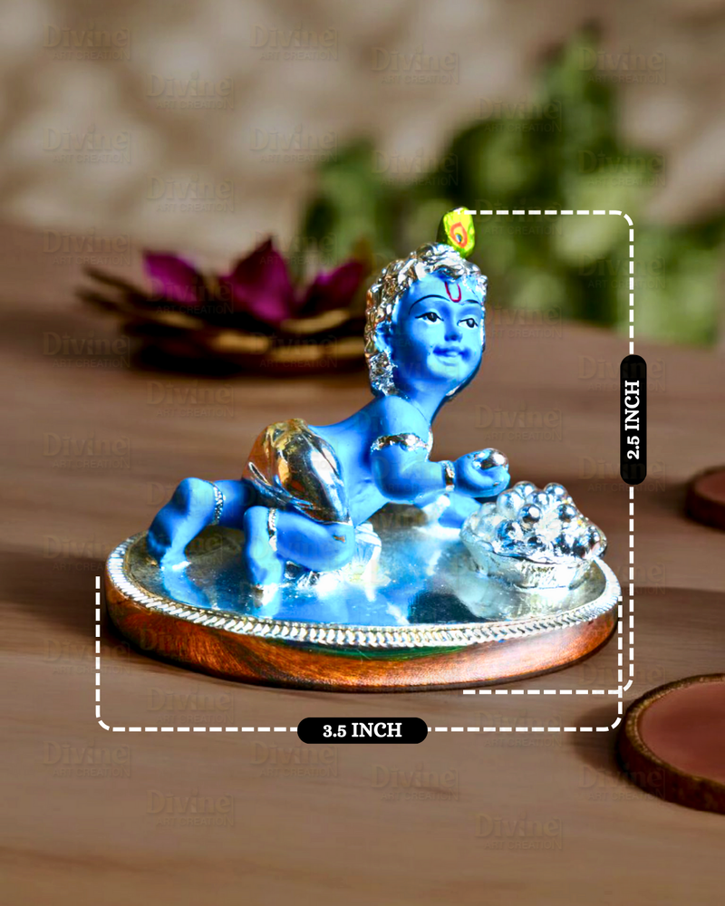 Laddu Gopal Silver Plated with Blue Colour – Cute Bal Krishna Idol for Home & Pooja - Divine Art Creation