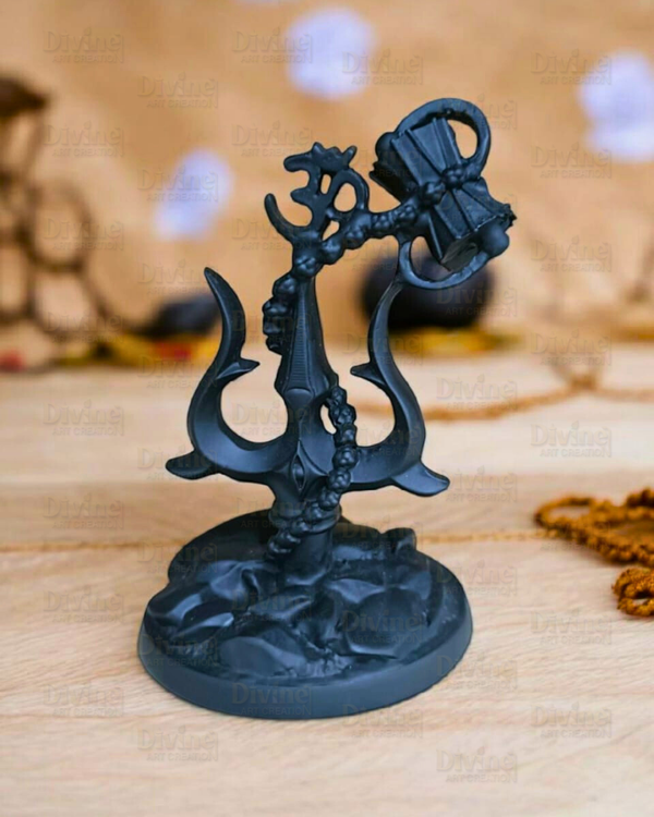 Black Matte Finish Trishul on Rock – Shiv Symbol Spiritual Showpiece - Divine Art Creation