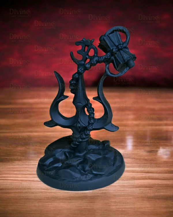 Black Matte Finish Trishul on Rock – Shiv Symbol Spiritual Showpiece - Divine Art Creation