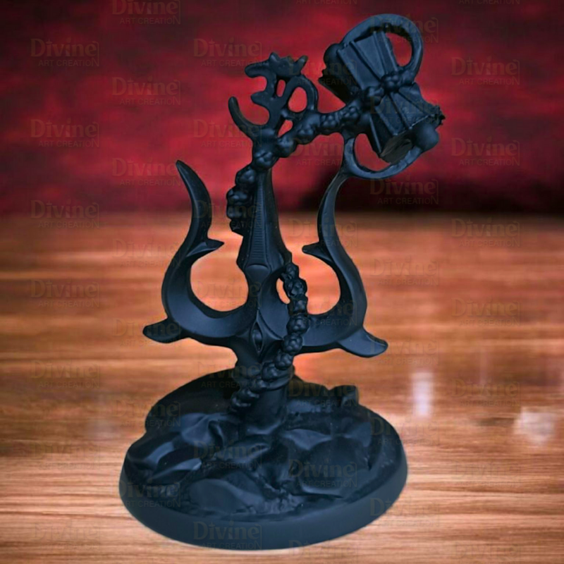 Black Matte Finish Trishul on Rock – Shiv Symbol Spiritual Showpiece - Divine Art Creation