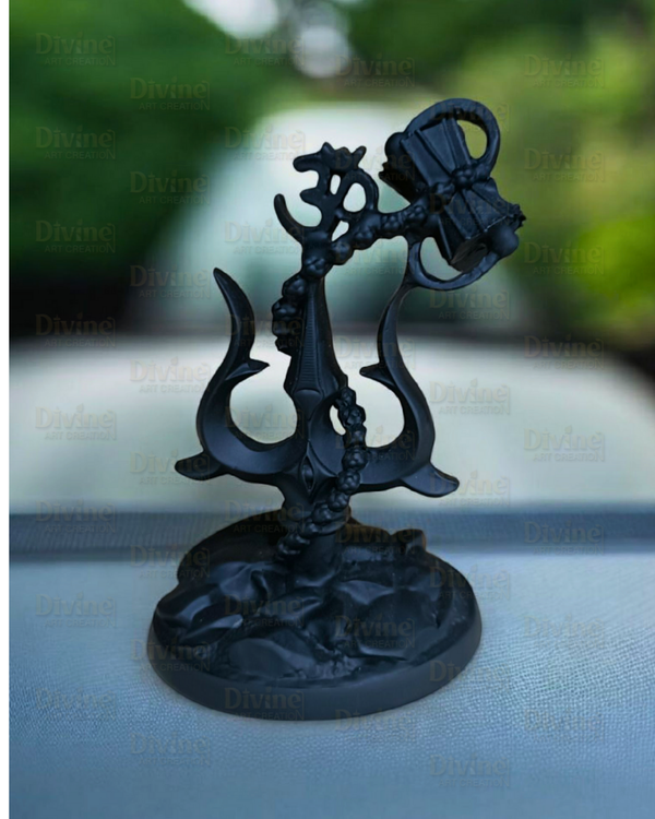 Black Matte Finish Trishul on Rock – Shiv Symbol Spiritual Showpiece - Divine Art Creation