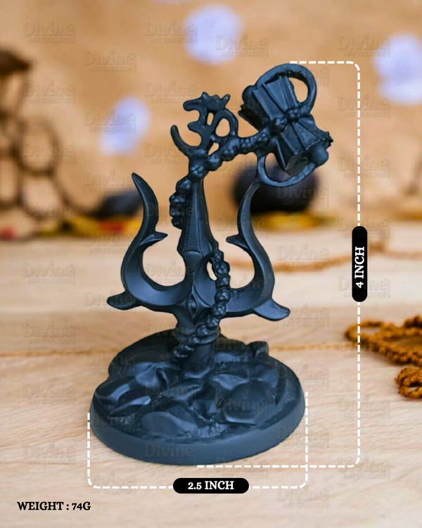 Black Matte Finish Trishul on Rock – Shiv Symbol Spiritual Showpiece - Divine Art Creation