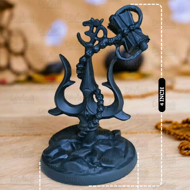 Black Matte Finish Trishul on Rock – Shiv Symbol Spiritual Showpiece - Divine Art Creation